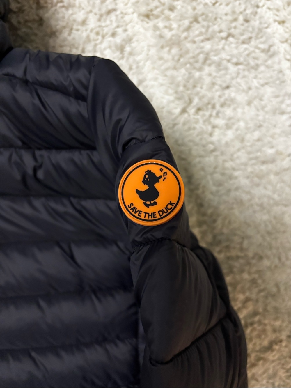 SAVE THE DUCK Black Hooded Puffer Jacket with Orange Lining - Picture 5 of 5